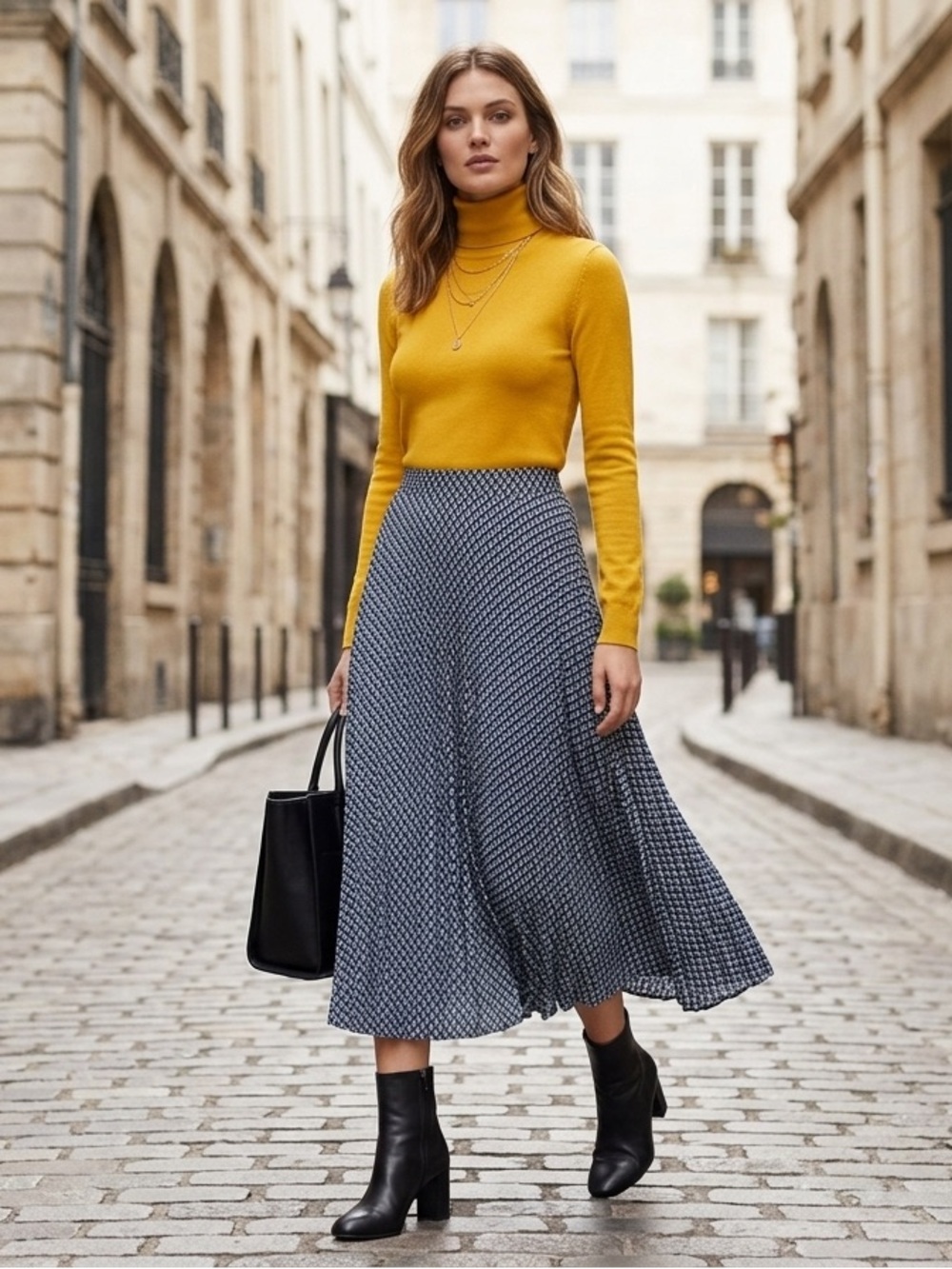 Max Studio Black & White Geometric Pleated Maxi Skirt